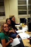 Hardegree-Ullman and Turner taught their fellow undergraduates how to analyze data after it was collected at the telescope. From back to front: Carter-Thaxton Smith, Mandy Walker-LaFollette and Brianna Smart. (Photo by Jake Turner) Hardegree-Ullman and Turner taught their fellow undergraduates how to analyze data after it was collected at the telescope. From back to front: Carter-Thaxton Smith, Mandy Walker-LaFollette and Brianna Smart. (Photo by Jake Turner)